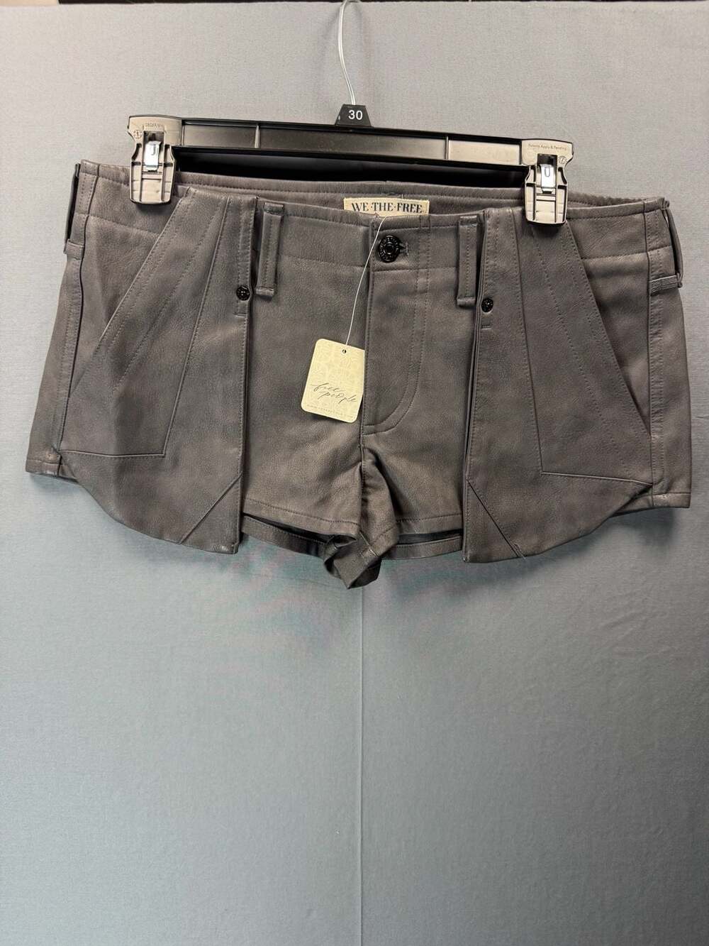We The Free Shorts Size 6 Charcoal Combo Faux Leather Micro Cargo NWT